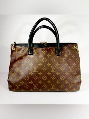 Louis Vuitton Pallas MM Monogram Noir Black Leather Satchel Crossbody Strap Auth